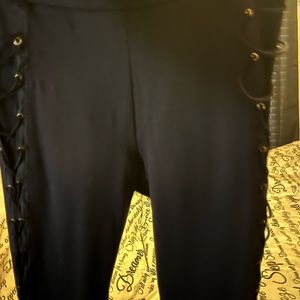 Black shoe string up the side stretchy pants